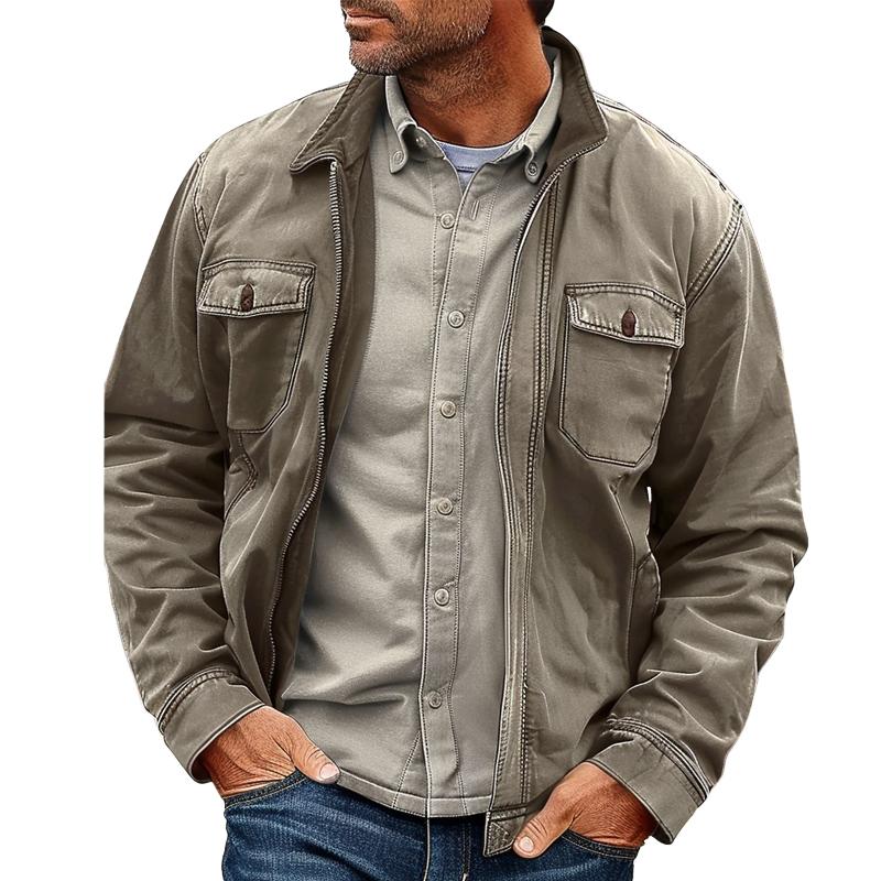 Men's Vintage Distressed Canvas Zip Jacket | ZENDA