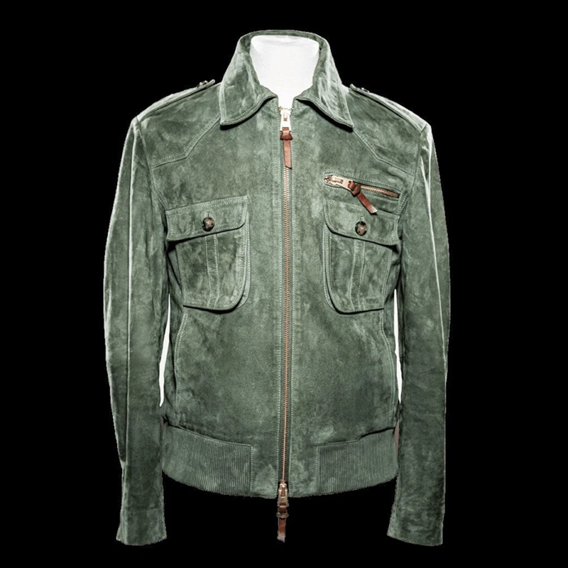 Men's Retro Lapel Zipper Breast Pocket Suede Jacket | ZENDA