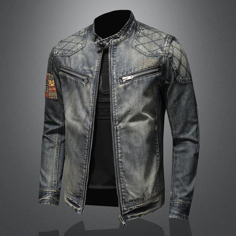Men's Vintage Stand Denim Jacket | ZENDA
