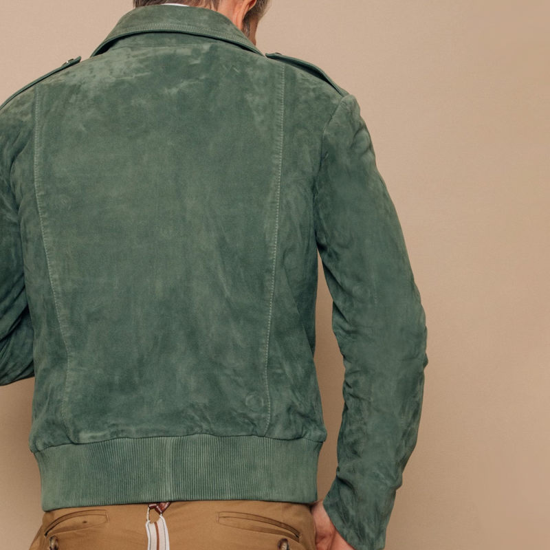 Men's Retro Lapel Zipper Breast Pocket Suede Jacket | ZENDA