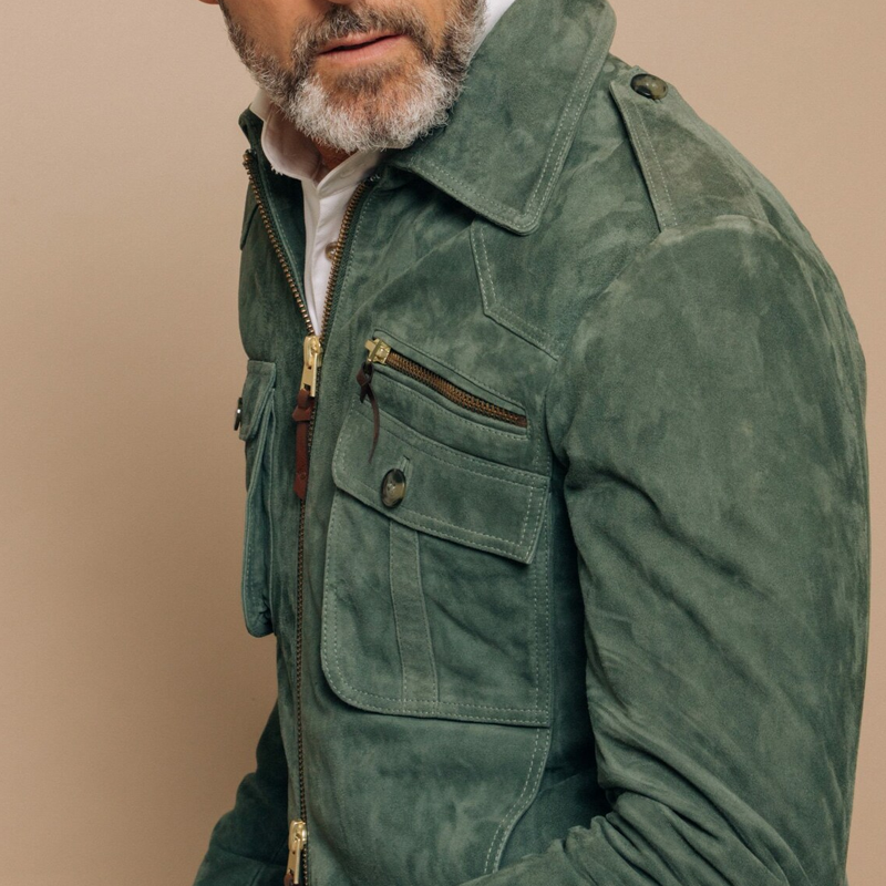 Men's Retro Lapel Zipper Breast Pocket Suede Jacket | ZENDA