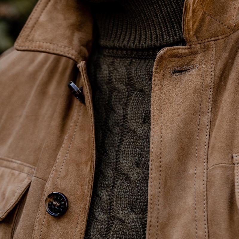 Men's Vintage Lapel Multi Pocket Solid Suede Jacket | ZENDA